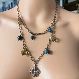 Chic Layered Necklace with Blue and Gold Beads